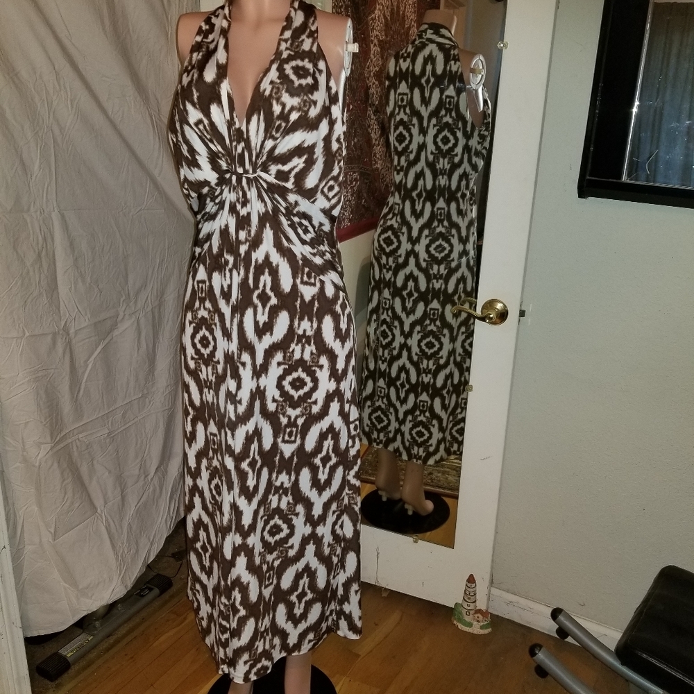 Brown and White Maxi Dress XL